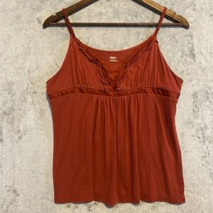 Y2K Babydoll Tank Top Juniors Sz L Paprika Ruffle Satin‎ Grunge Boho Hippie